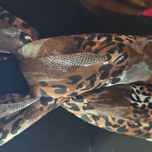 Long satiny texture, leopard and reptile print scarf